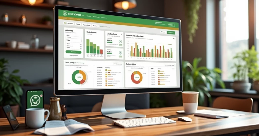 Tela de computador exibindo painéis de controle integrados de pedidos de iFood, Rappi e outros marketplaces, com gráficos e notificações de vendas em segundo plano